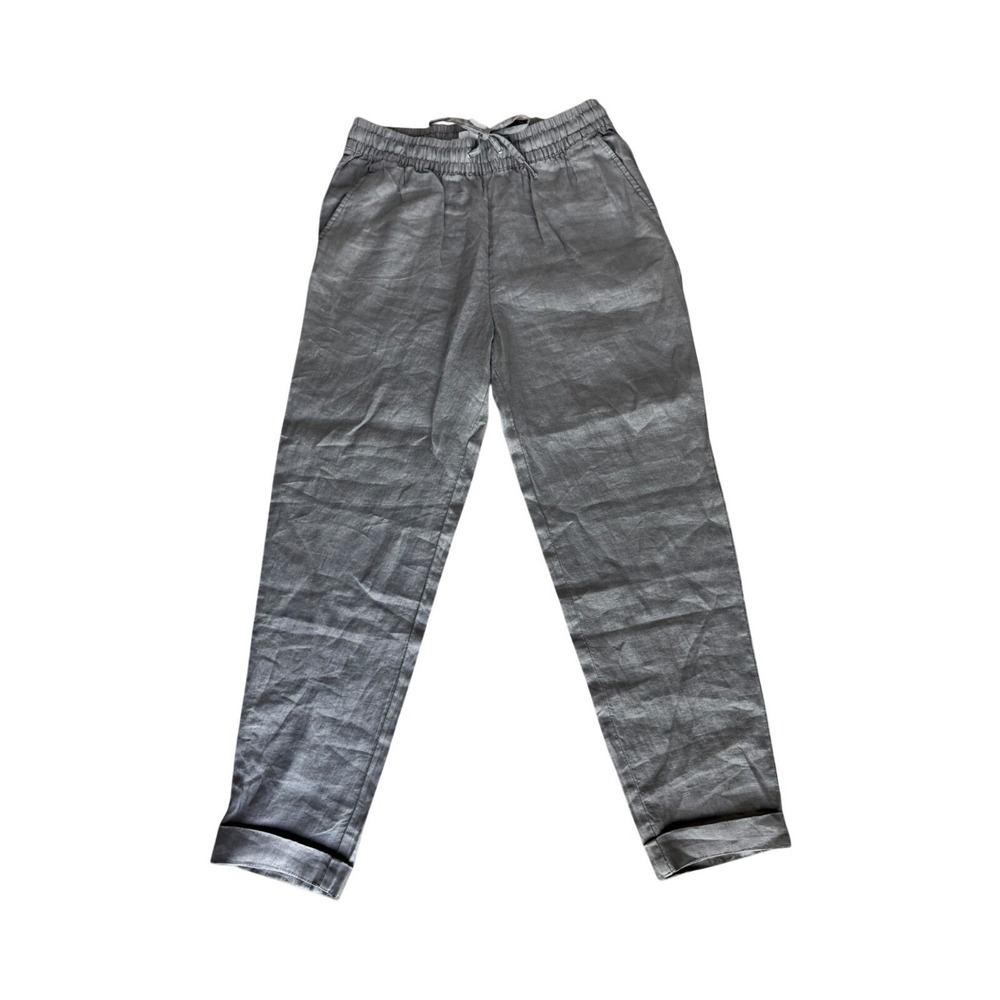 H&M Linen Drawstring Elastic Waist Pants Size 4 Army Green Boho Coastal Casual